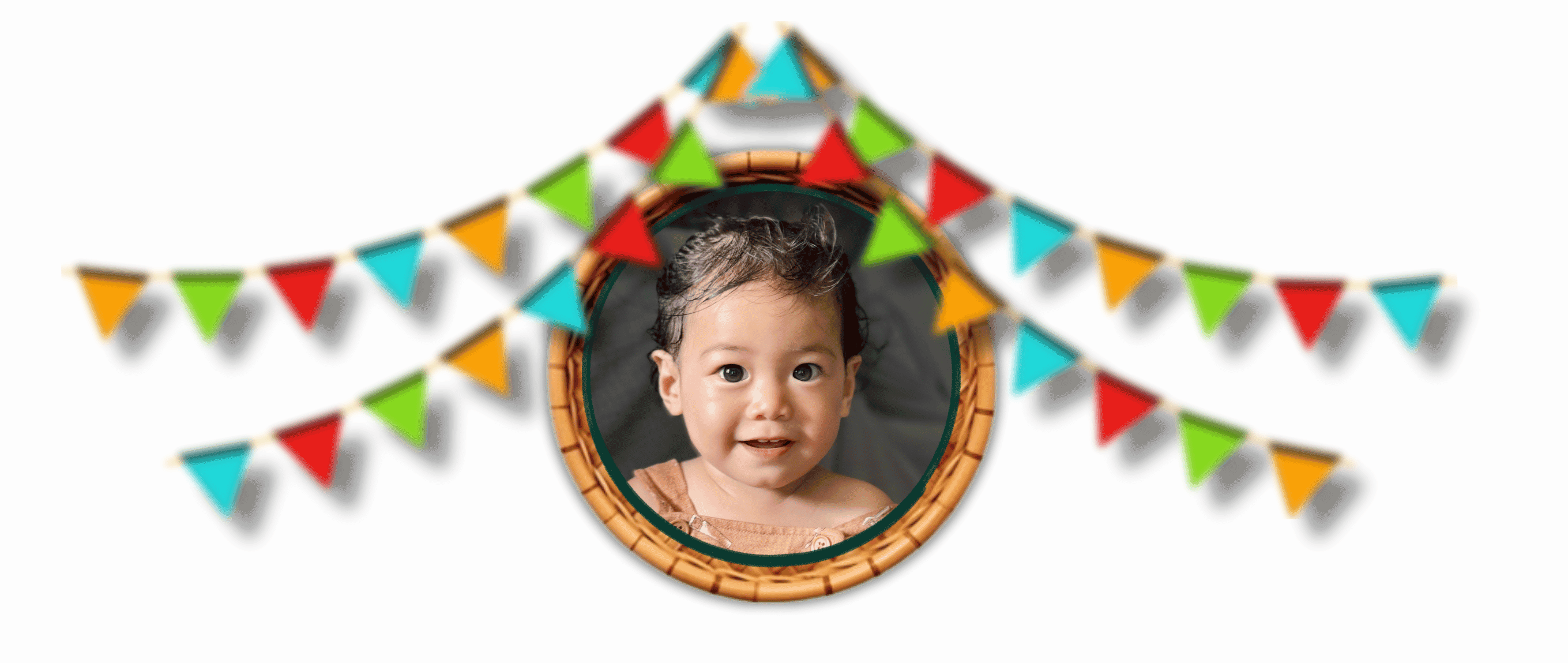 Christon framed by colorful fiesta bunting