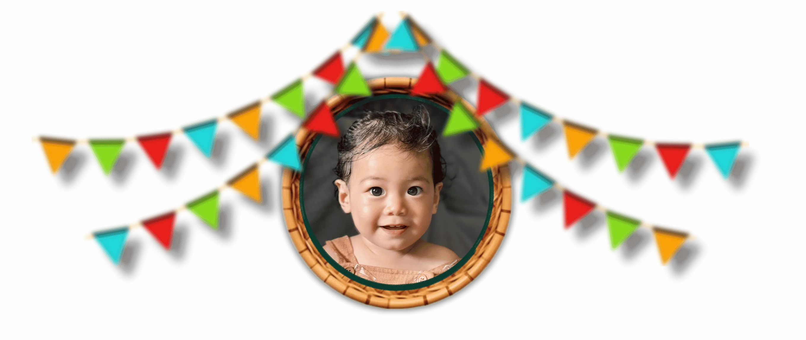 Christon framed by colorful fiesta bunting